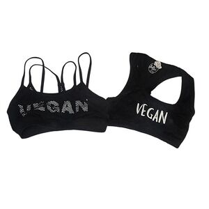 Vegan Black‎ Sports Bra Athletic Top Mesh Detail Activewear bundle of 2 beach